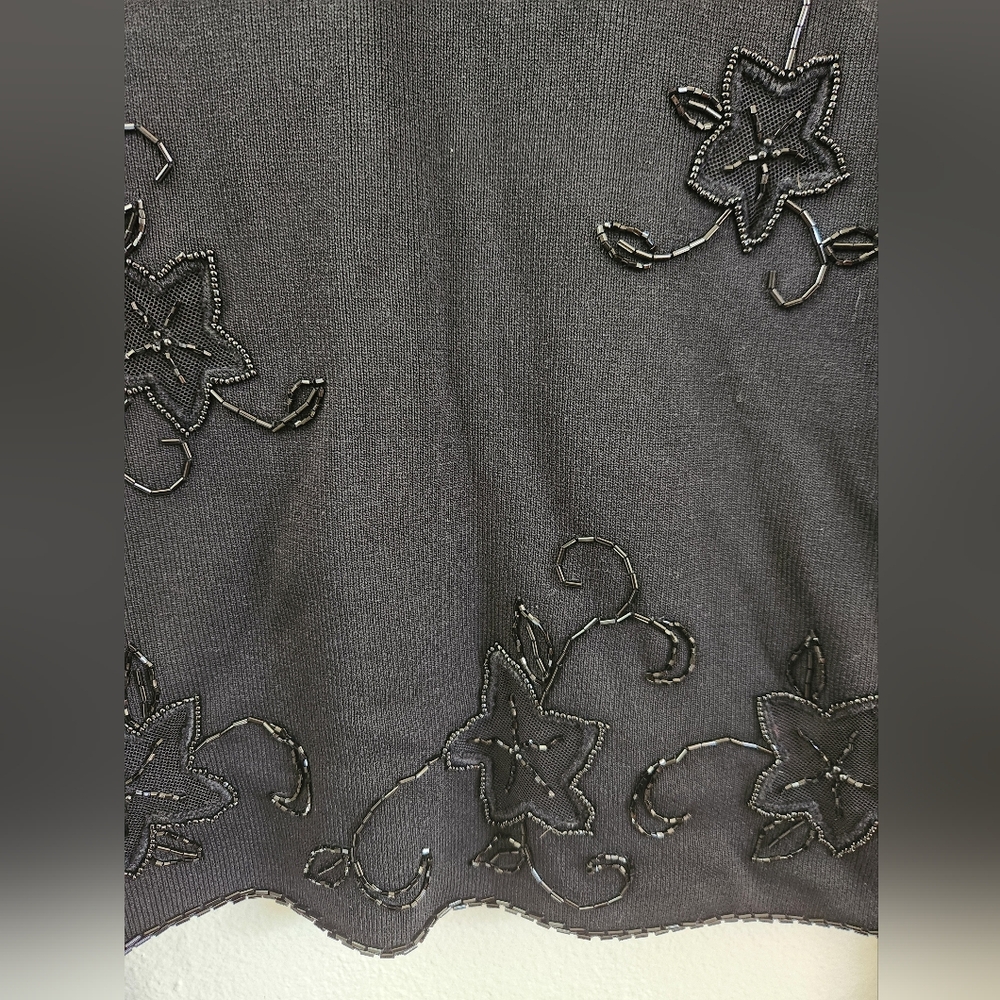 Vintage Cyrus Cardigan Beaded Stars Floral Bell Sleeves Black‎ Large - Picture 9 of 12